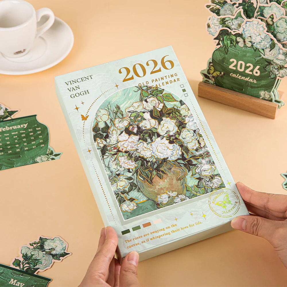 تقويم مكتب عتيق لعام 2026 بقاعدة خشبية، مخطط إدخال البطاقة الشهرية لديكور المكتب والمنزل والمدرسة ومستلزمات التنظيم #2