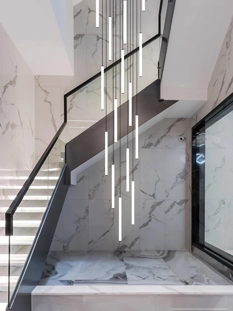 

Staircase Chandelier Long Chandelier Loft Duplex Modern Minimalist Creative Rotating Villa Hollow Staircase Long Strip Light