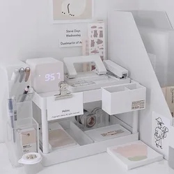 Ins Desktop Storage Rack Organizer 2 Layers Storage Rack with Hanging Storage Box Student Dormitory Cosmetics Stationery Racks