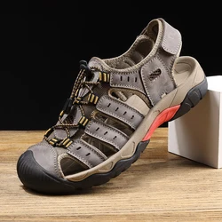 Summer Men Outdoor Sandals Beach Shoes Genuine Leather Trekking Hiking Big Size 47 48 49