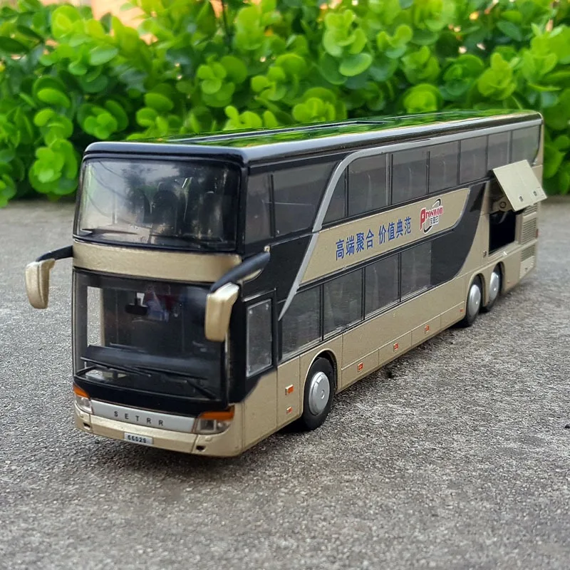 1:32 Alloy Pull Back Bus Model High Simitation Double Sightseeing Bus Flash Vehicle Kids Toys Birthday Gifts Collection