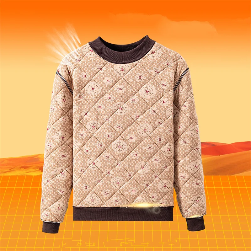 Winter Men's Long Sleeve T-shirt Fleece Lined Thickened Velvet Warm Pullover Tops Solid Color Round Neck Base Shirt Casual Tees view 3
