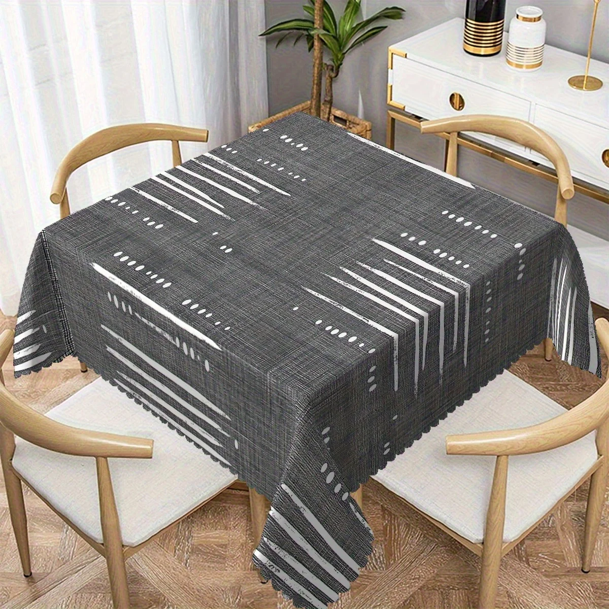 1 Stück Modische graue geometrische rechteckige Tischdecke mit gewelltem Rand, moderne diagonale Textur-Tischdecke für Esszimmer, Küche, Hotel, Par