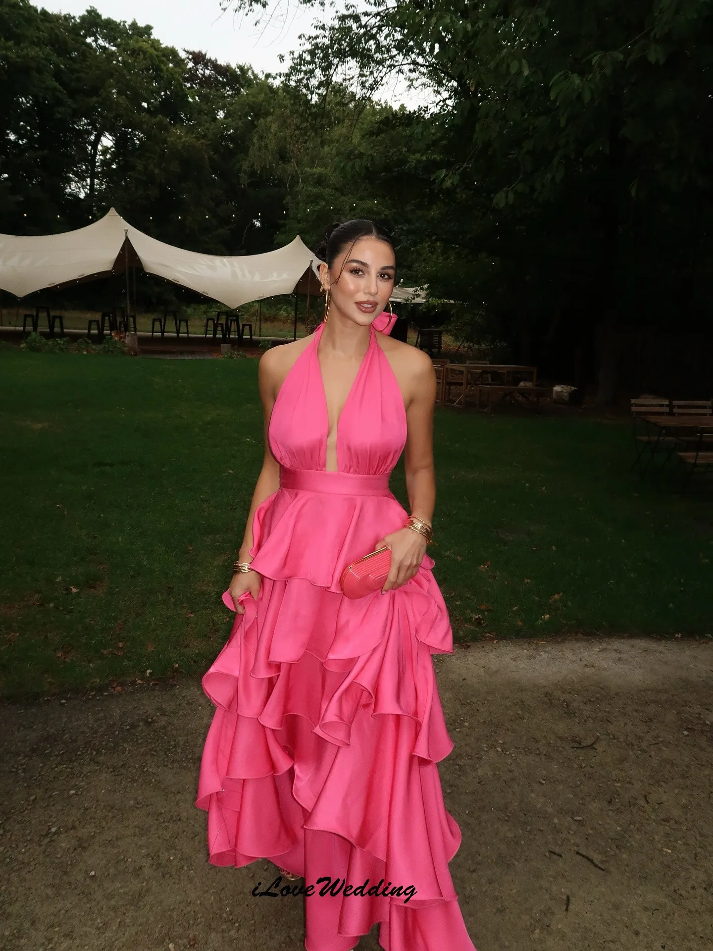 Hot Pink Sleeveless Prom Dresses 2025 A-Line Evening Dresses Ruffles Formal Gowns Wedding Party Dressfor Women Guest Customized