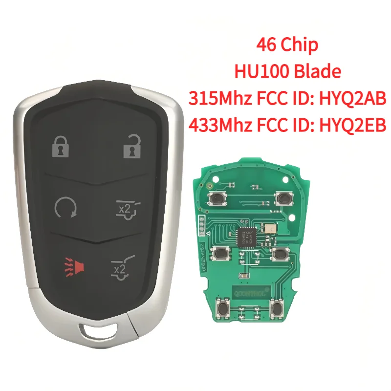 6 Buttons Remote Car Key 315Mhz FCC ID:HYQ2AB/433Mhz FCCID:HYQ2EB ID46 NCF2951E Chip For Cadillac Escalade 2014-2019