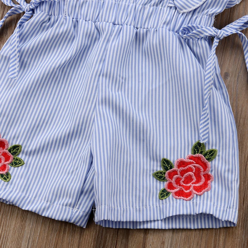 Lioraitiin 0-5Years Kleinkind Kinder Baby Mädchen Blume Streifen Rüsche Romper Overall Outfits Kleidung