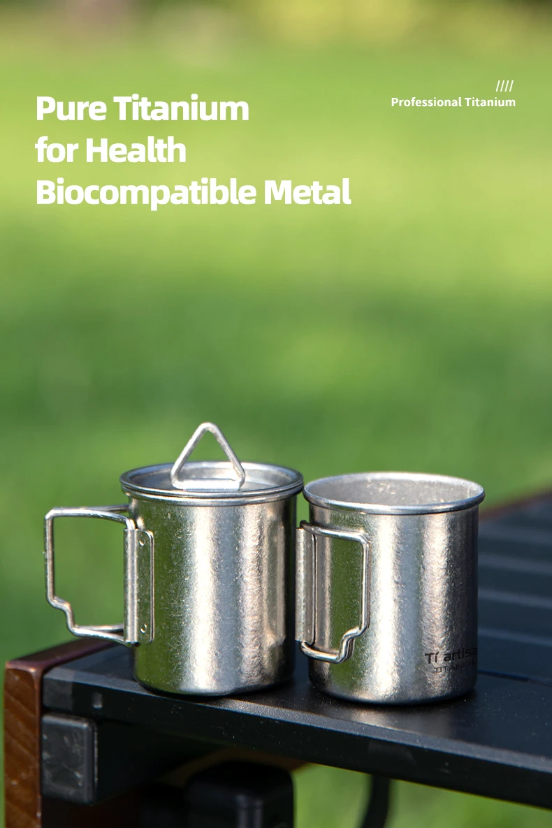 Tiartisan 50ml Reiner Titan Mini-Teetasse Outdoor Camping Taschen-Espressotasse mit Klappgriff Sake-Tasse – Detail 3