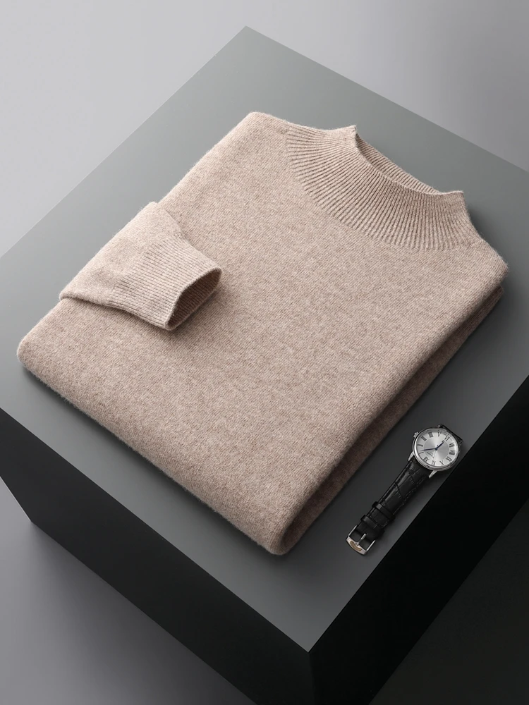 ฤดูใบไม้ร่วงฤดูหนาวผู้ชายเสื้อกันหนาว CASHMERE Mock คอ Pullover Basic ขนสัตว์ด้านล่างเสื้อผ้า 100% Merino ขนสัตว์เสื้อถัก WARM COZY เสื้อผ้า TOP