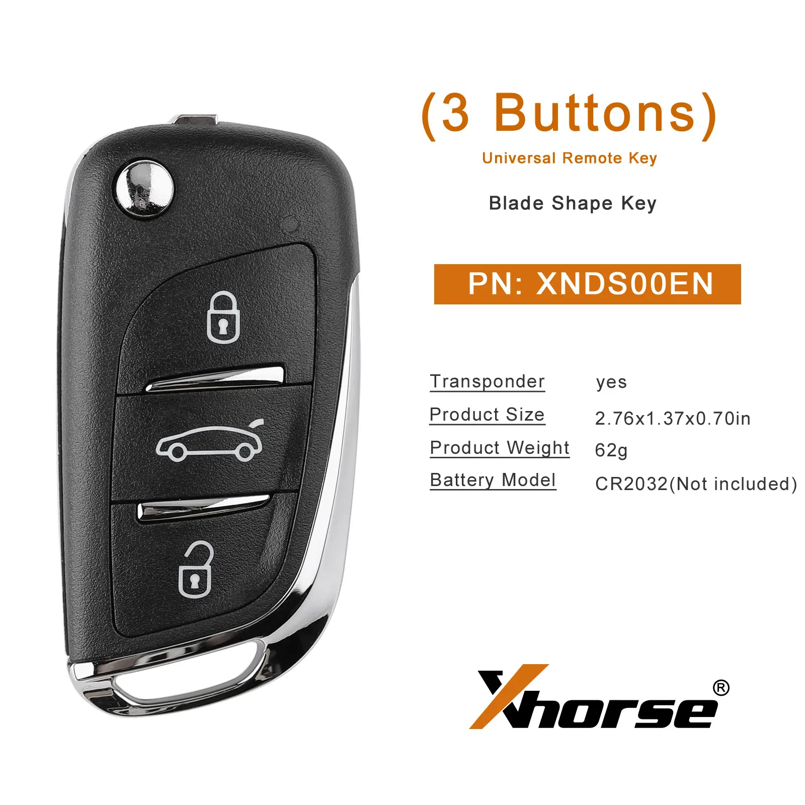 Xhorse XNDS00EN Llave remota universal inalámbrica de 3 botones para versión en inglés estilo DS