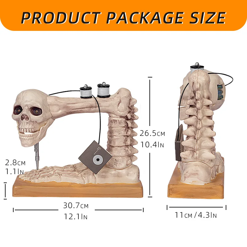 Voice Controlled Skeleton Sewing Machine Figurine Perfect Halloween Decoration for Craft Lover for Spooky Event Unique Gift