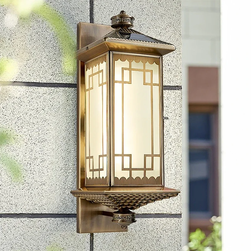 TEMOU Contemporary Solar Brass Outdoor Wall Lamps Simplicity Waterproof Creative Balcony Hallway Courtyard Villa Gate Hotel