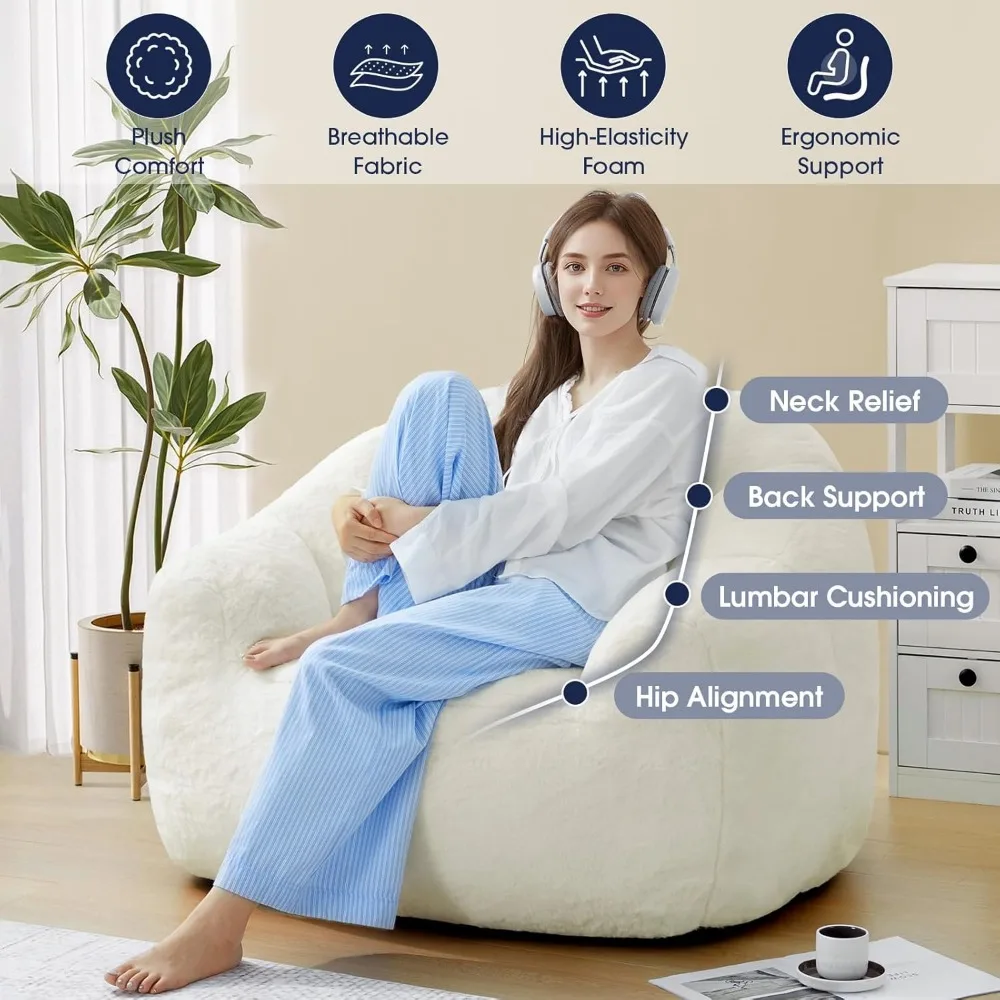 كرسي بين باج من إسفنج الذاكرة على شكل صدفة - أريكة مريحة ممتازة مع غطاء قماشي متين وخيار جلوس مريح #3