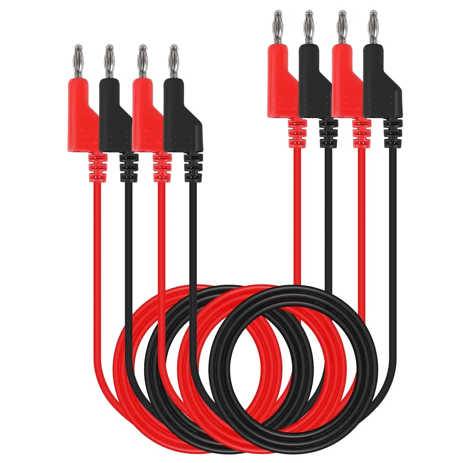 4PCS 4MM Stackable Banana to Banana Plug Test Leads Banana Plug Test Cables for Electrical Testing (2 Red and 2 Black)