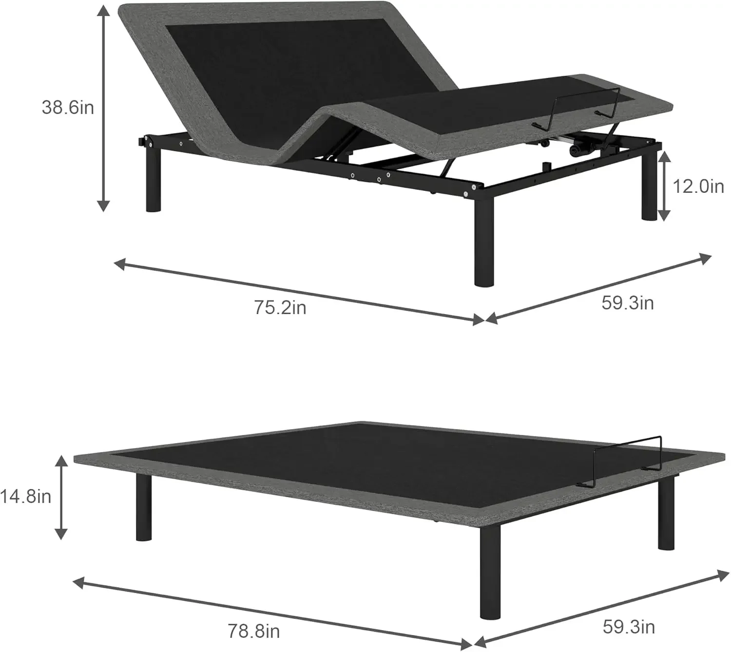 Ergonomic Queen Size Adjustable Bed Base, Wireless Remote Control, Whisper Quiet Durable Motor, Independent Head and Foot