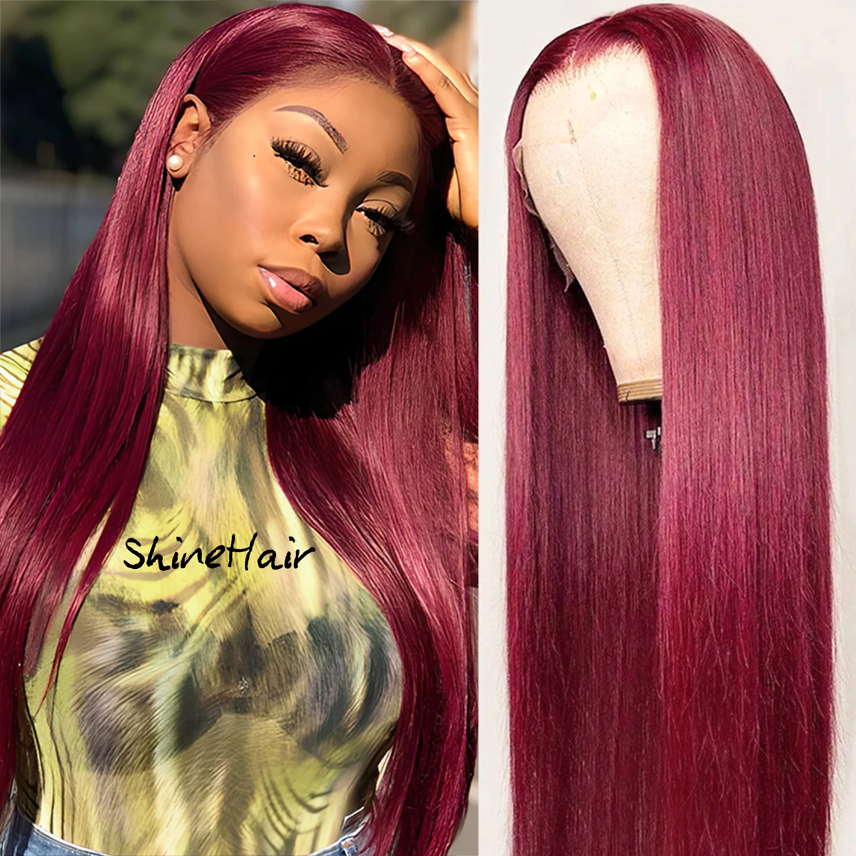 

13x6 Hd 99j Burgundy Straight Lace Front Human Hair Wigs For Women 4x4 5x5 Closure Colored Pre Plucked 13x4 Lace Frontal Wig