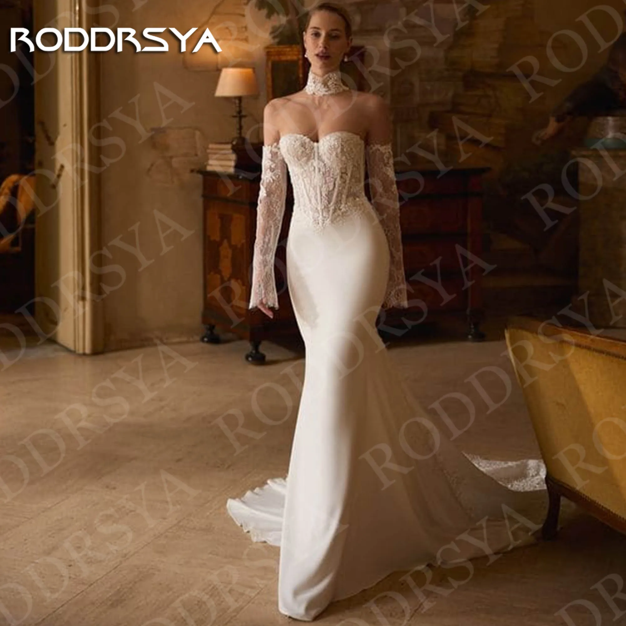 

RODDRSYA Sweetheart Mermaid Wedding Dress Long Sleeves Woman Lace Off Shoulder Bridal Dresses Appliques Customized robe mariée