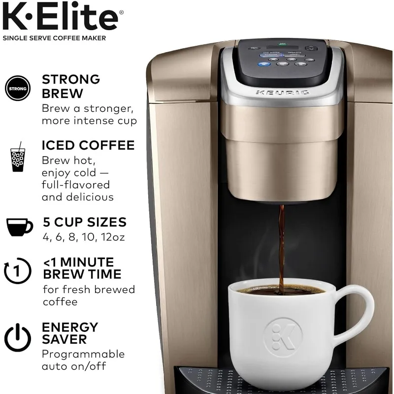 Keurig K-Elite Single Serve K-Cup Pod Coffee Maker, Brushed Gold, 8 Cups