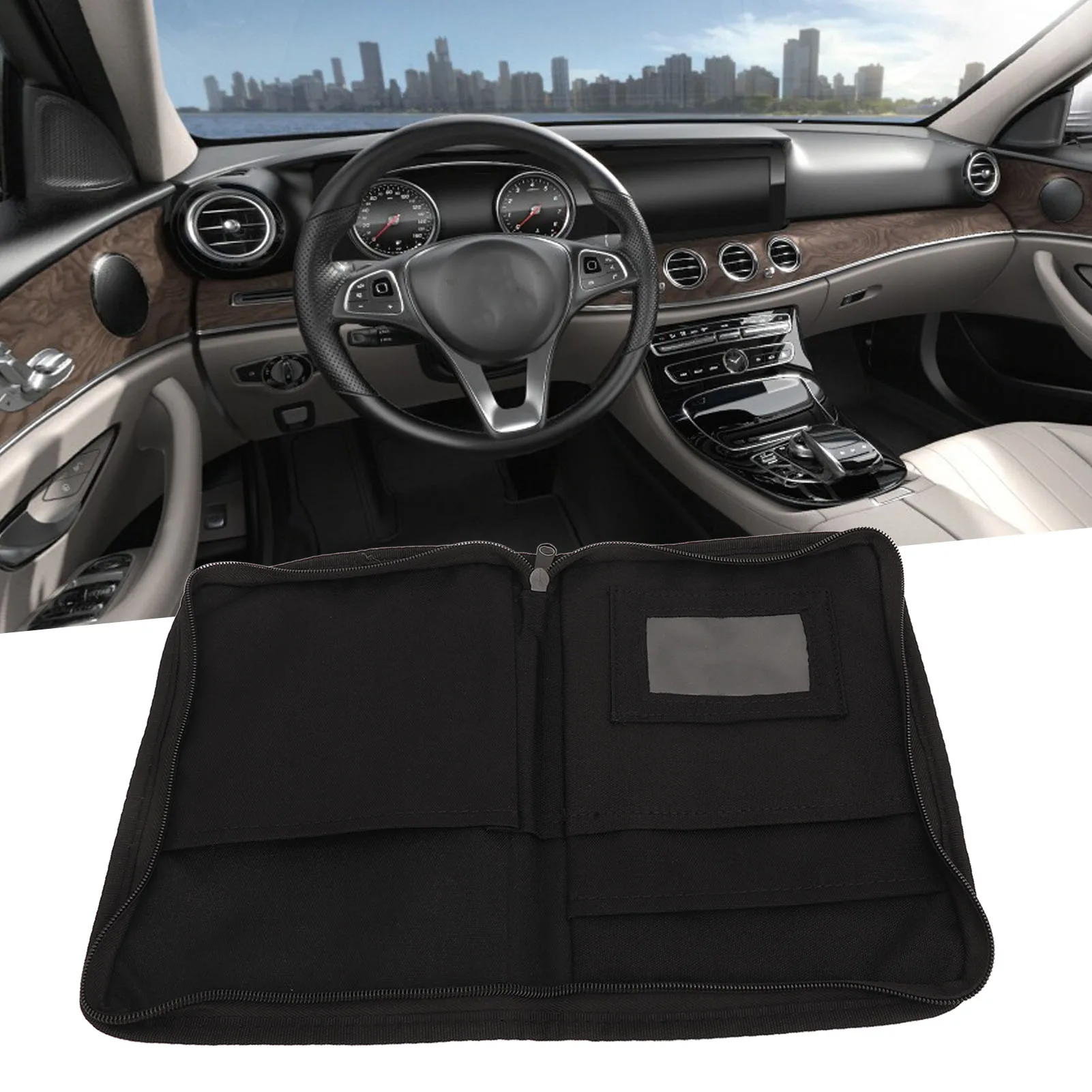 

6-Pocket Car Glove Compartment Organizer with Zipper Multipurpose Document Holder for Registration Insurance Manuals Portabl