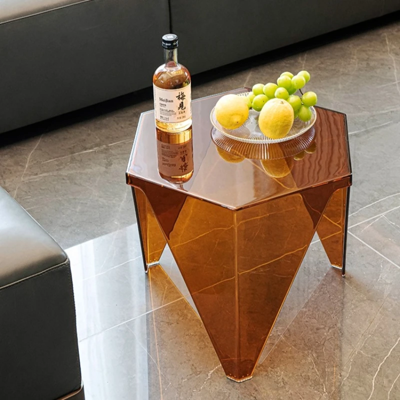 

‌ Акриловый журнальный столик, кремовый современный боковой столик с дизайном произвольной формы, мини-стол для гостиной на балконе (декор гостиной)