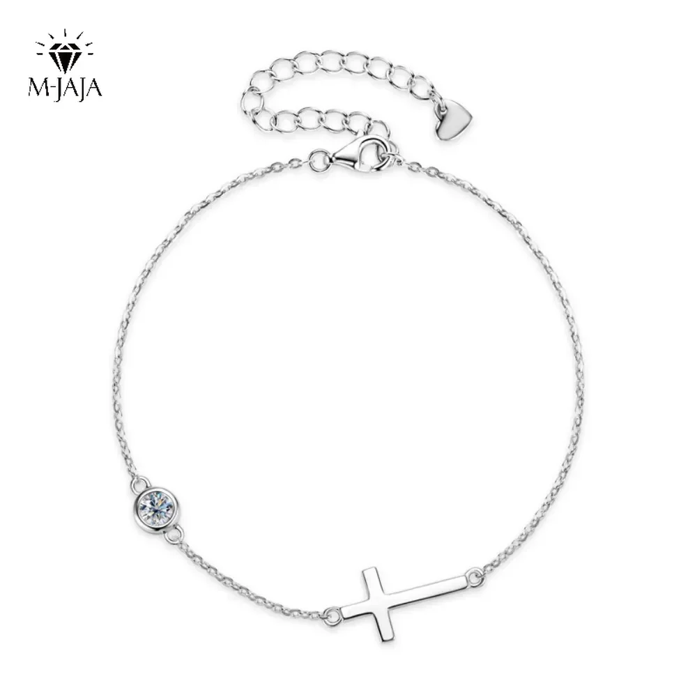 

M-JAJA Moissanite Cross Bracelet for Women S925 Sterling Silver 0.3ct Diamond Bangle Chain Bracelet Gold Plated Trendy Jewelry
