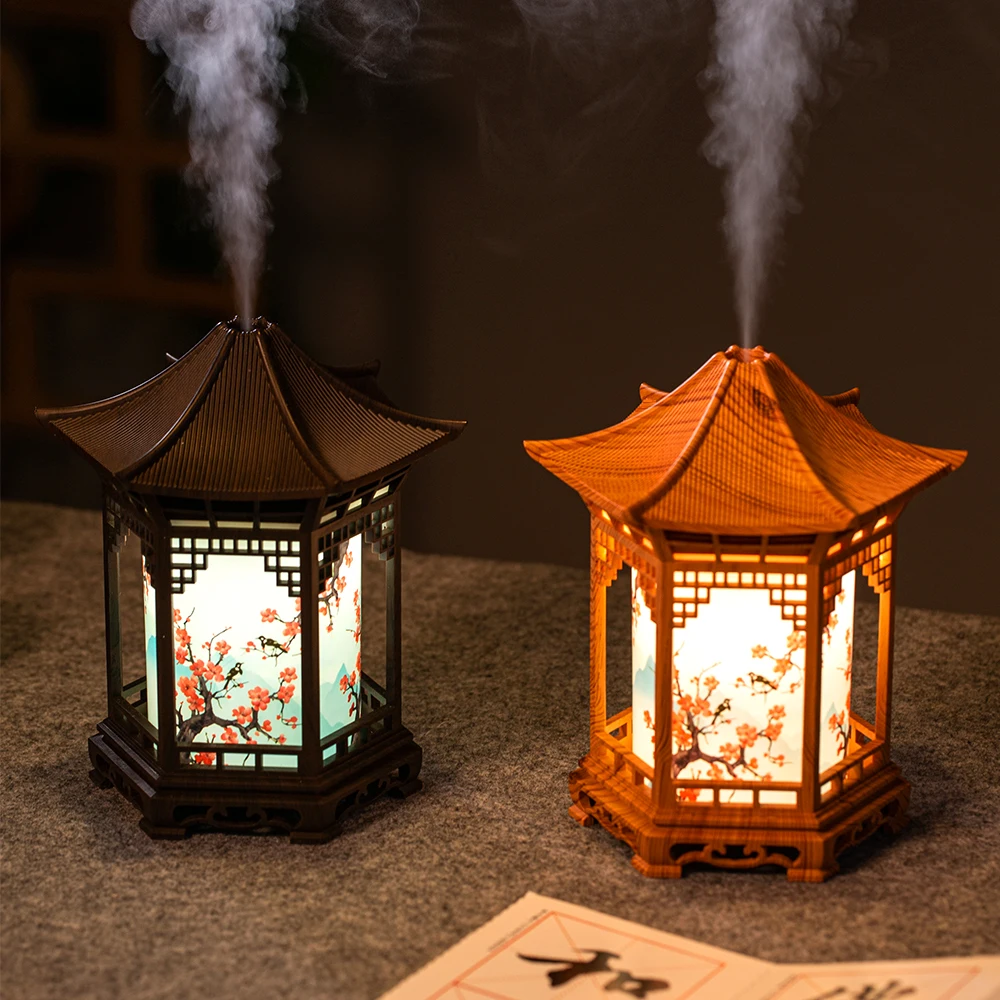 

New pavilion humidifier, modern Chinese creative ornament, small night light, home bedroom, large fog volume, quiet humidificati