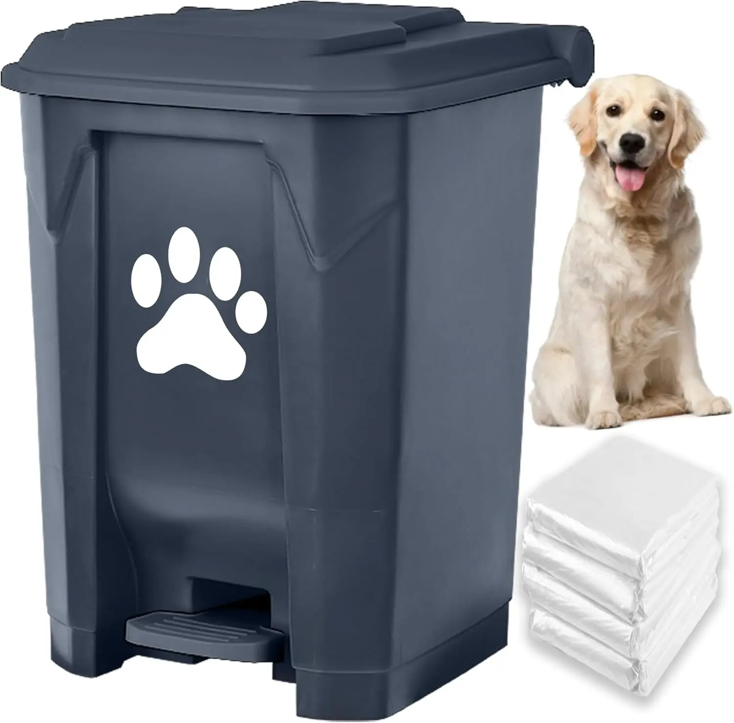 

Pet Waste Station with Lid, Hands-Free Pedal Trash Can for Dog Poop Disposal, Removable Inner Bin & Bags Included