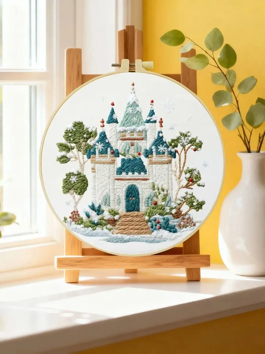 1 Stück 20X20CM/15X15CM 7,87/6,3 Zoll Burggrün Stickerei Starter-Kit DIY-Kit DIY-Stickerei-Set Handarbeiten Nähkunst – Detail 6