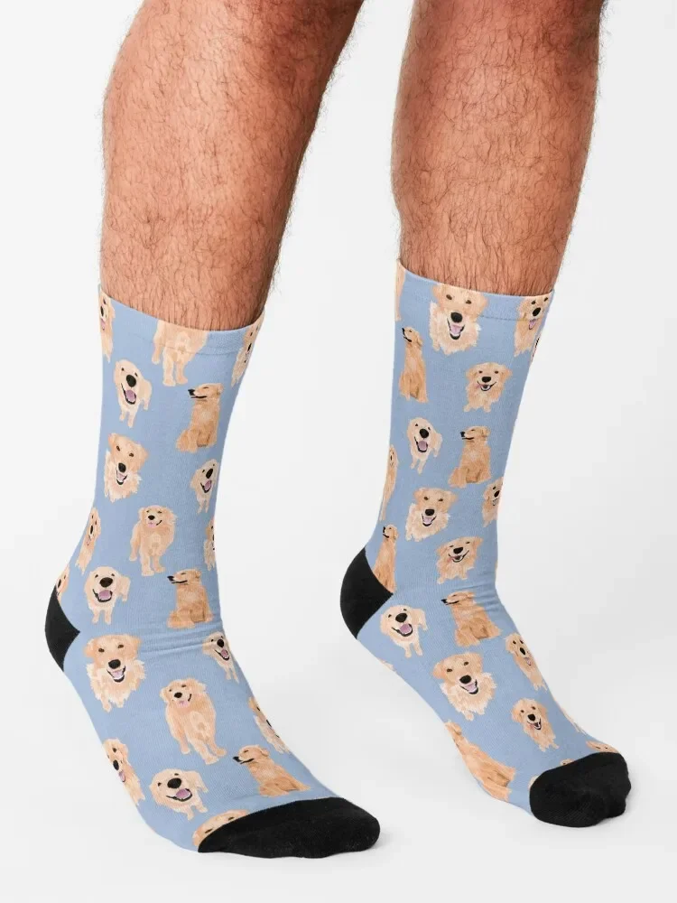 Chaussettes rétro bleues Golden Retrievers pour hommes et femmes, chaussettes amples