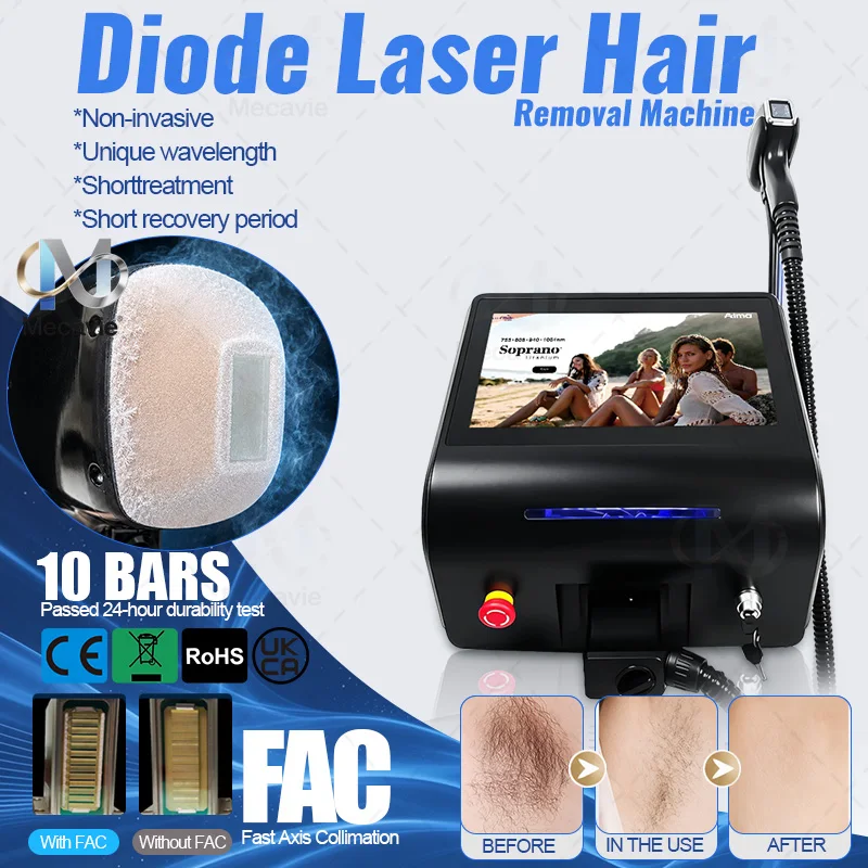 Portable Diode Laser Hair Removal Machine 755 808 830 940 1064nm 10 Bars Genuine Sapphire Freezing Point Permanent Hair Remover