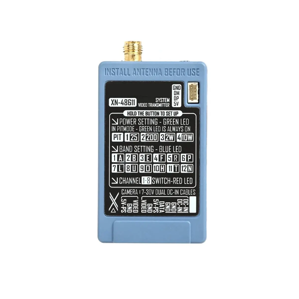 4.8G-6.1G 10W 96-CH VTX FPV Video Transmitter IRC Tramp with Wideband Antenna for FPV Long Range Racing Drone