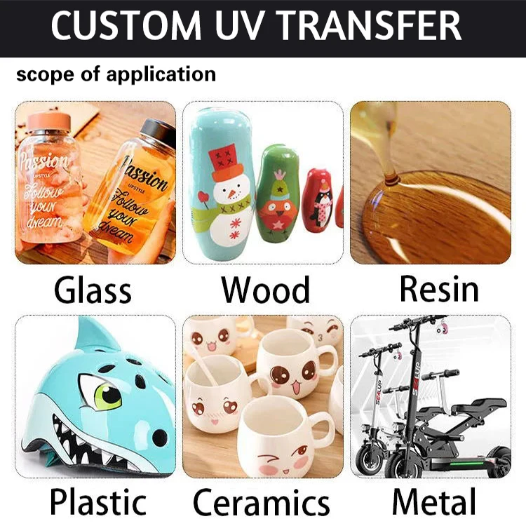 Custom UV Transfer Stickers Adhesive Transfer Decals Logos Pictures DTF Cup Wrap Waterproof Colorful Design DIY Strong Viscosity