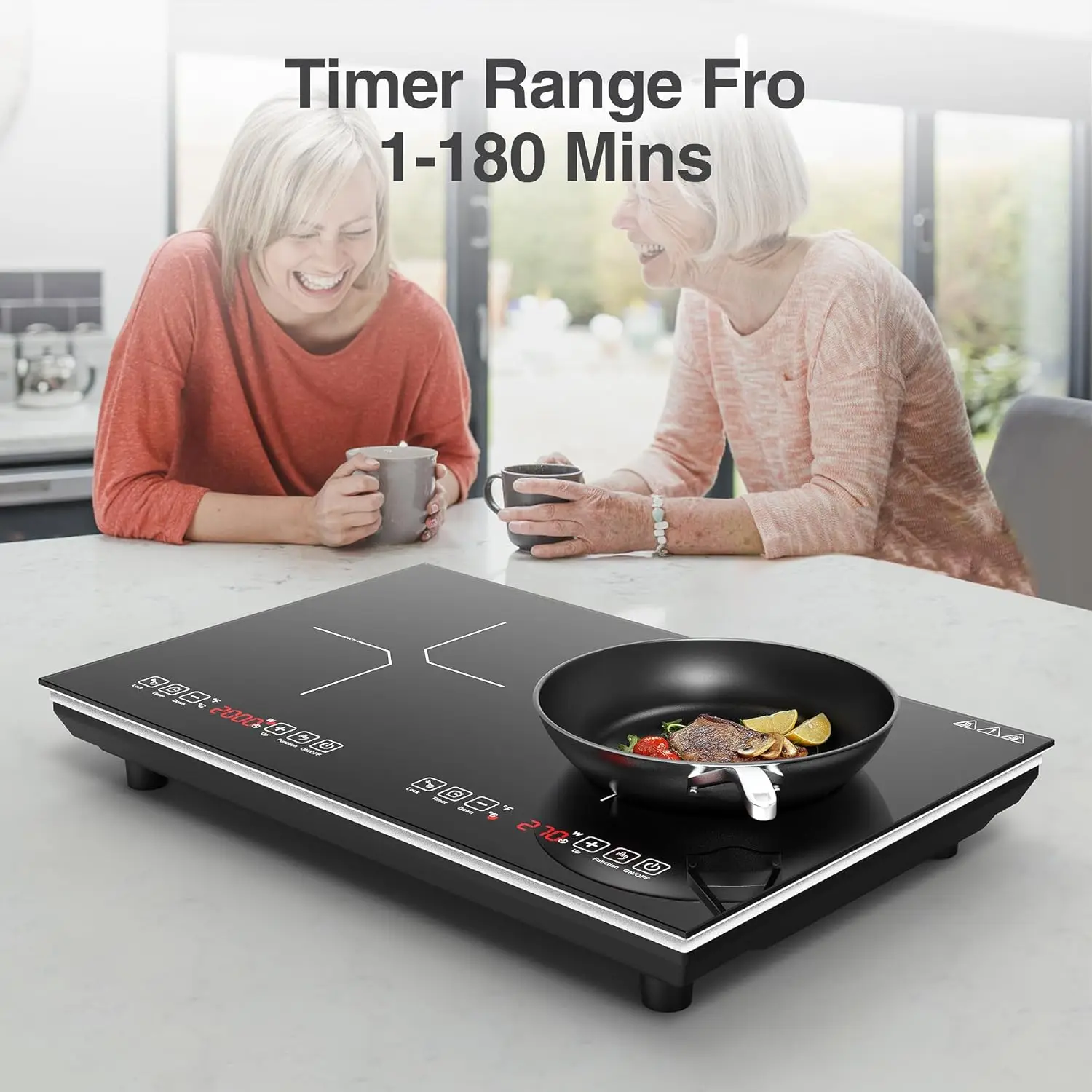 VBGK Double Induction Cooktop, 110V 4000W Electric cooktop,Hot Plate LED Sensor Touch Energy-Saving Portable Induction