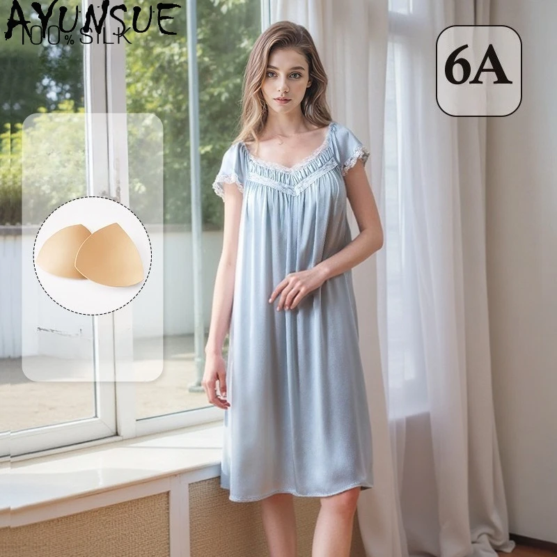 

AYUNSUE 16Mm 100% Mulberry Silk Night Dress for Women 2026 Summer Dress Pajama Women's Home Clothes New Style Пижама Женская
