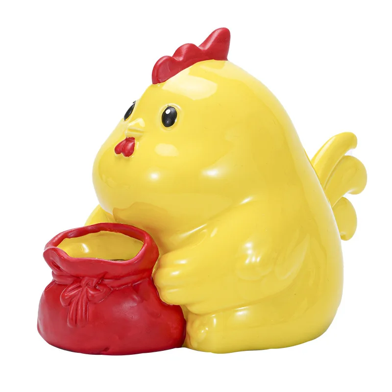 Yellow Chicken Tea Pet Hand-held Ornament Creative and Cute Cartoon Piggy Bank Household Desktop Ceramic Decorations