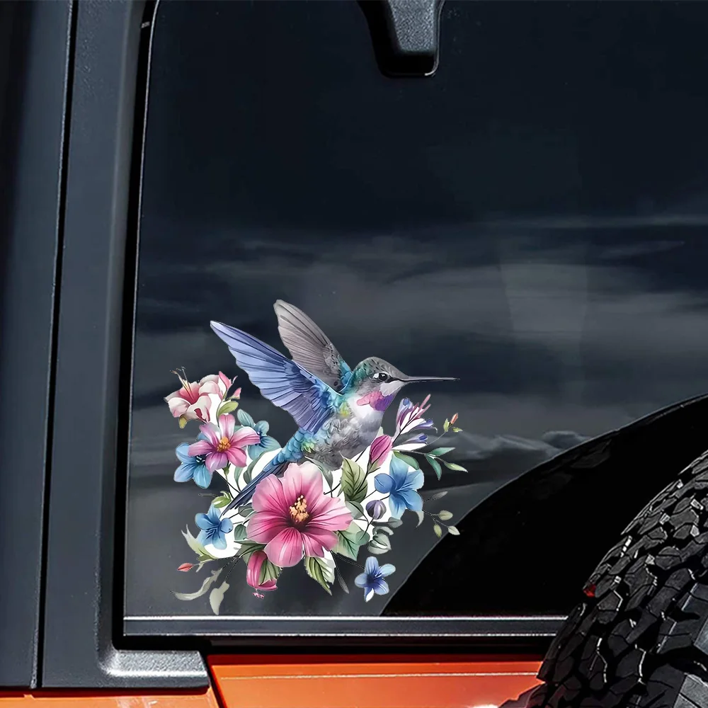 QT2583#Vibrant Hummingbird And Flower High-grade Waterproof Vinyl Stickers Suitable for Laptop, Car, Truck, Van,