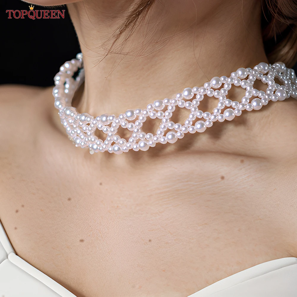 TOPQUEEN Simple Collarbone Chain Luxury New Pearl Necklaces Woman Trend 2024 Luxuoso Bridal Bolero Glitter customizable VG106