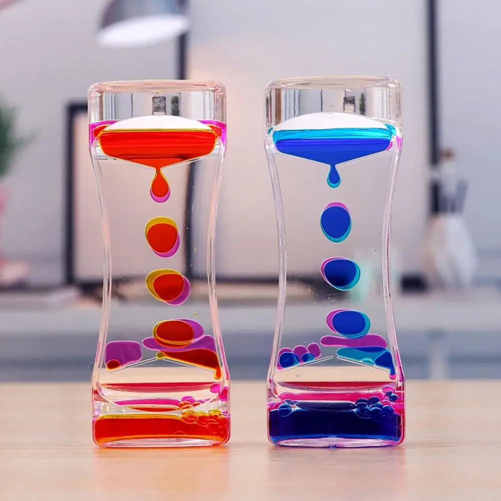 Liquid Hourglasses Double Color Sensory Anxiety Toy Liquid Timer Stress Management Oil Hourglass Christmas Gift Bubble Timer