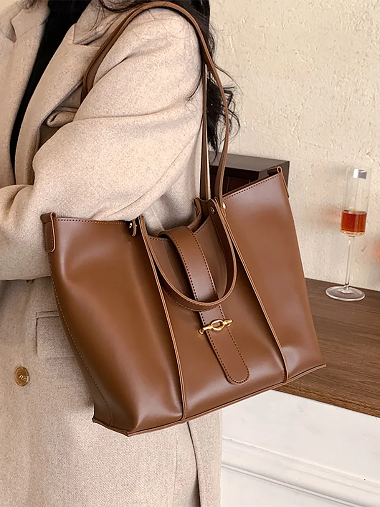 Large Capacity Tote Bag Women\'s Luxury Soft Pu Leather Shoulder Bags Female Solid Casual All-match Shopping Handbag 2022 New