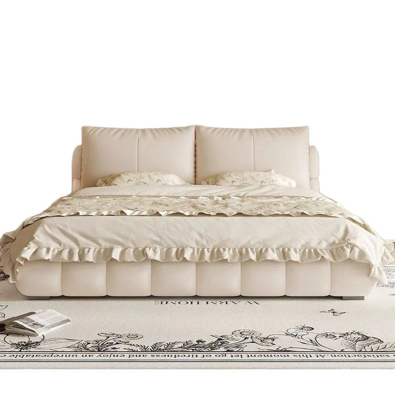 

First layer cowhide soft bag bed, atmosphere, master bedroom double bed