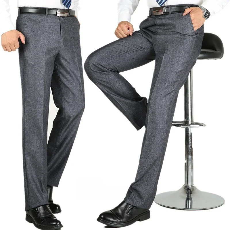 

Мужские шерстяные брюки с высокой талией, прямого кроя, для делового и повседневного стиля, осенне-зимние, подходят для мужчин среднего и старшего возраста.