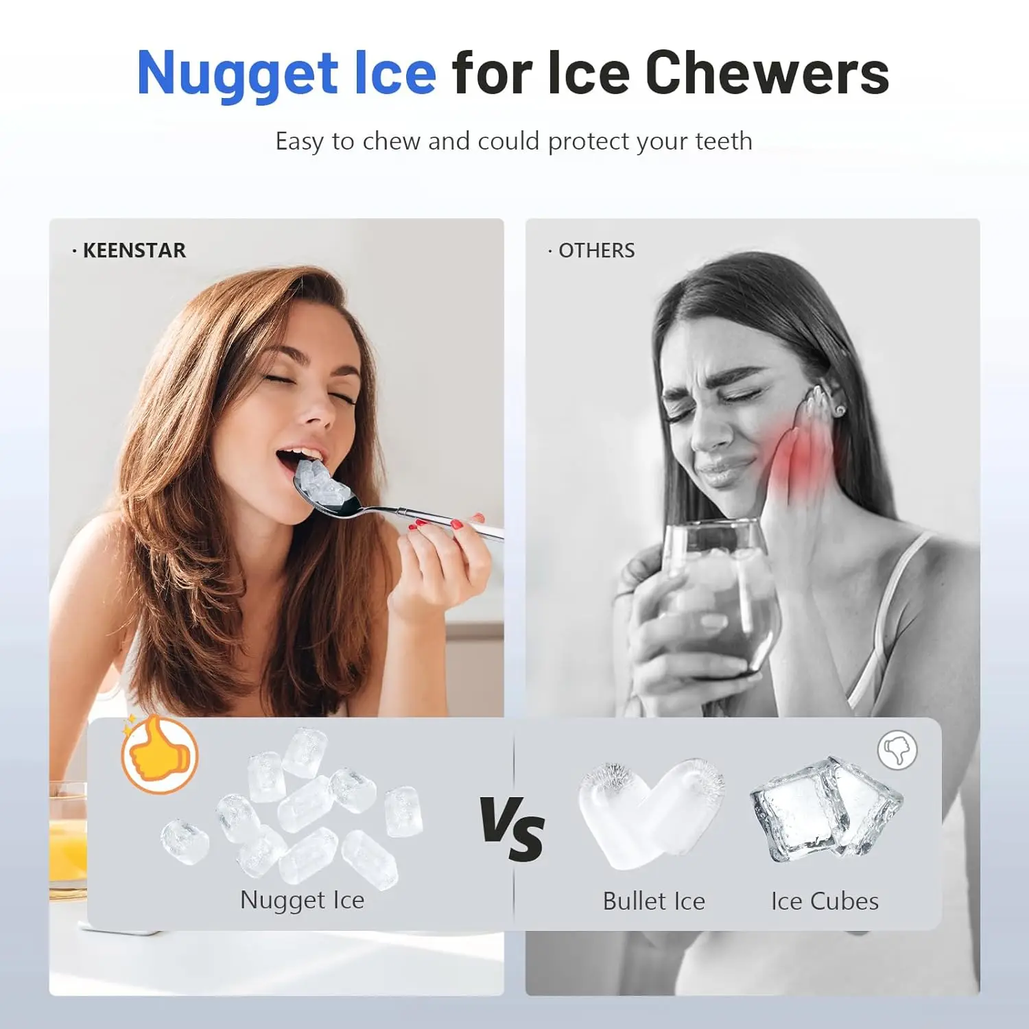 Nugget Ice Maker Countertop, 40lbs/24H, Pebble Ice Maker with Soft Chewable Ice, Self Cleaning Sonic Ice Machine