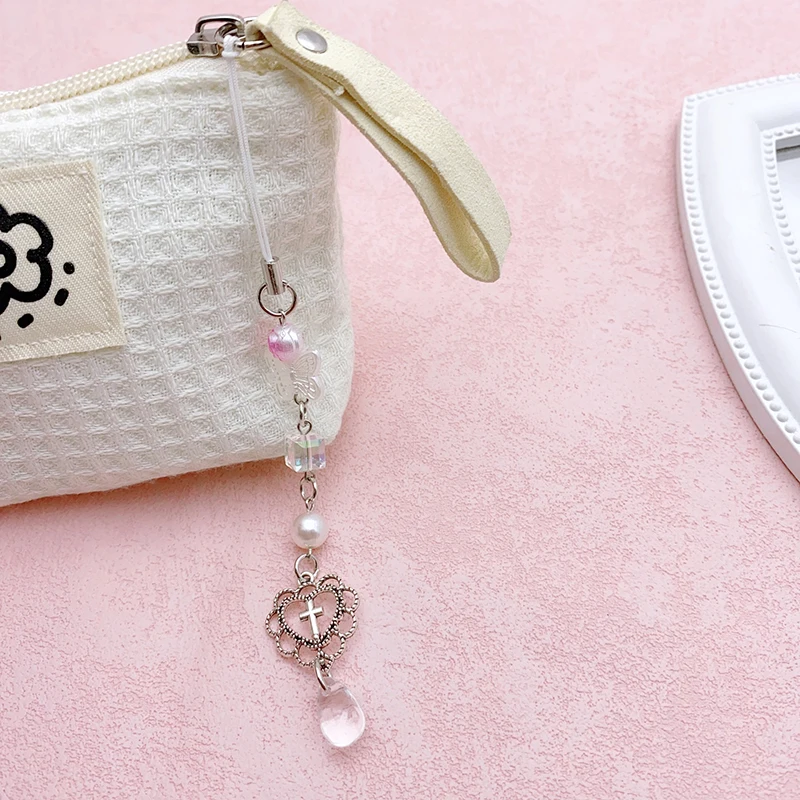 Y2K Aesthetic Hollow Love Butterfly Phone Lanyard Ins Style Beaded Phone Chain Keychain Bag Pendant Earphone Case Charms