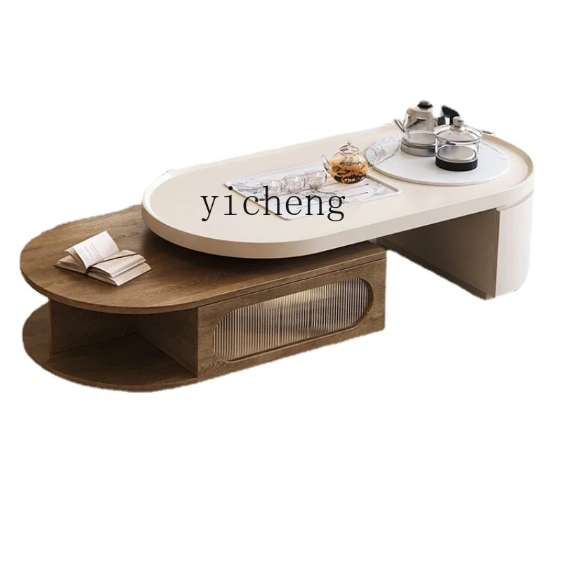 

Walnut Color Tea Table Living Room Home Sofa TV Cabinet Retractable Kung Fu Tea Table Integrated