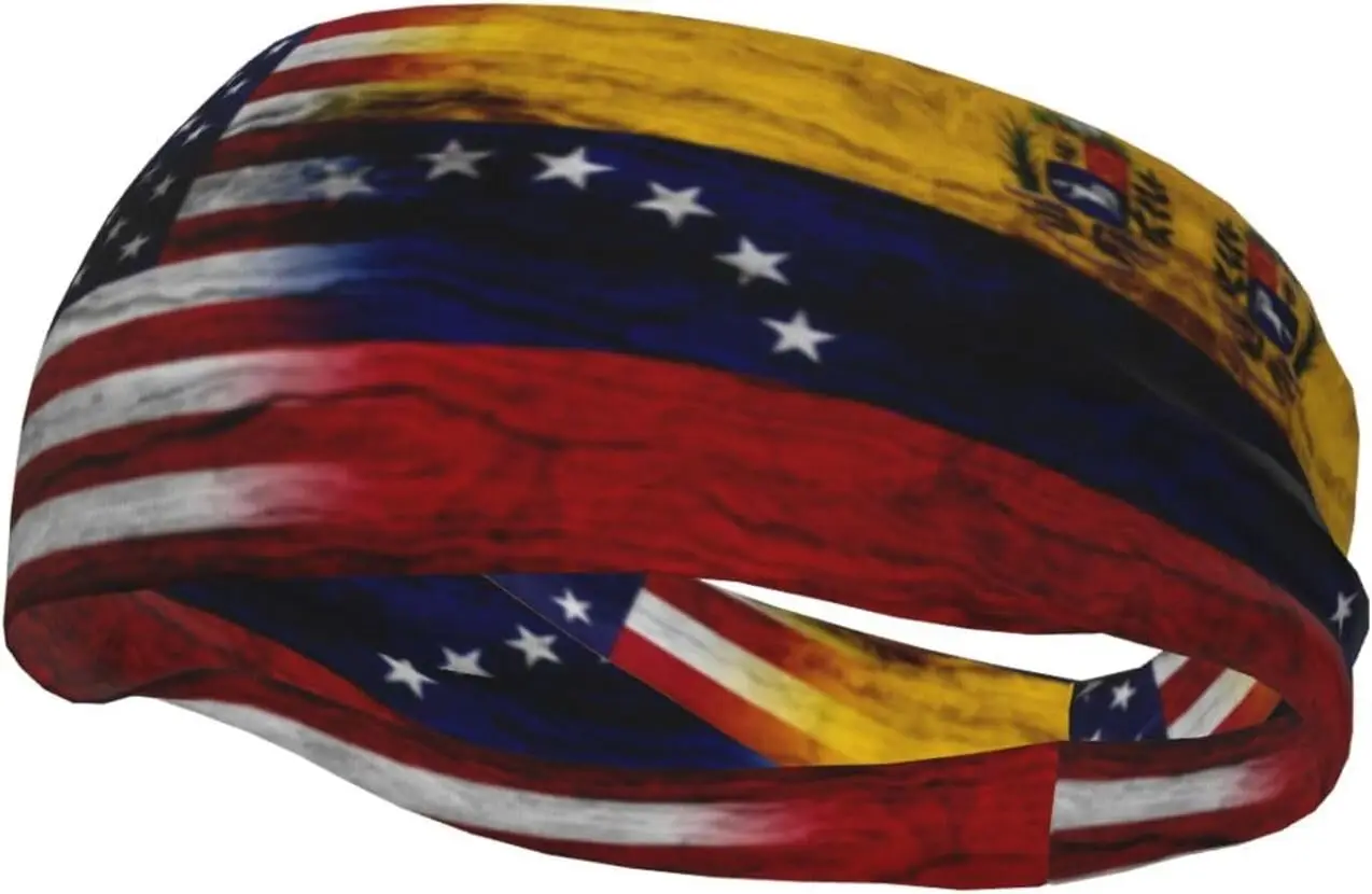 

Us Venezuela America Flag Headbands Sports Non-Slip Outdoor Sweatband for Women Men
