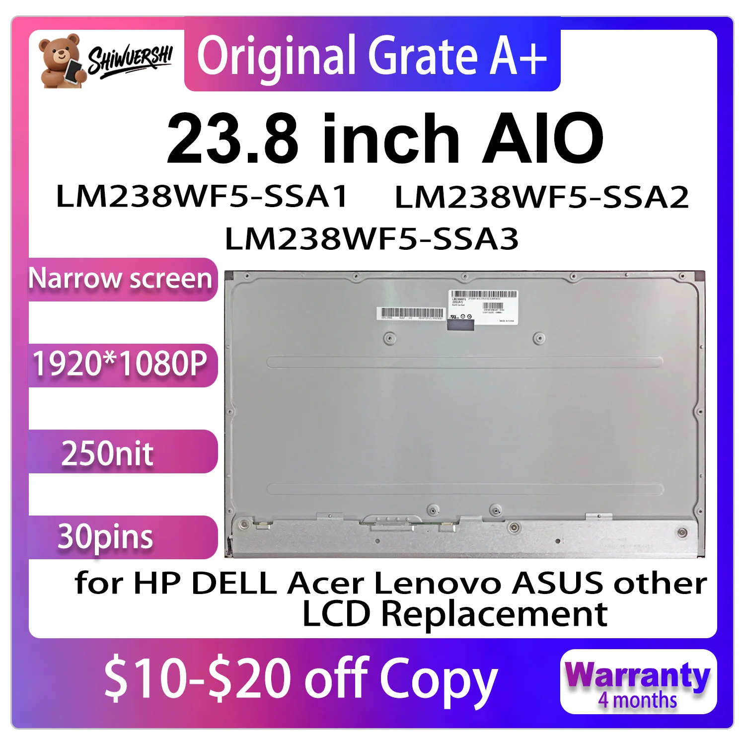 

Оригинальный новый экран LM238WF5-SSA1 LM238WF5-SSA2 LM238WF5-SSA3 сенсорный экран для HP Dell Lenovo 23,8-дюймовый AIO компьютерный ЖК-дисплей