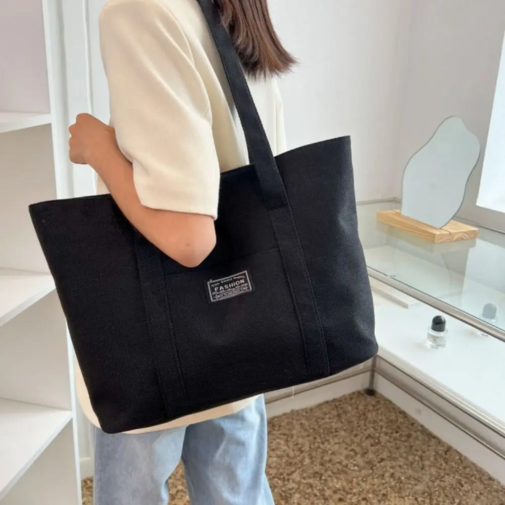 Solid Color Large Capacity Canvas Tote Bag Portable Minority Design Letter Shopping Bag Casual All-match Handbag Students