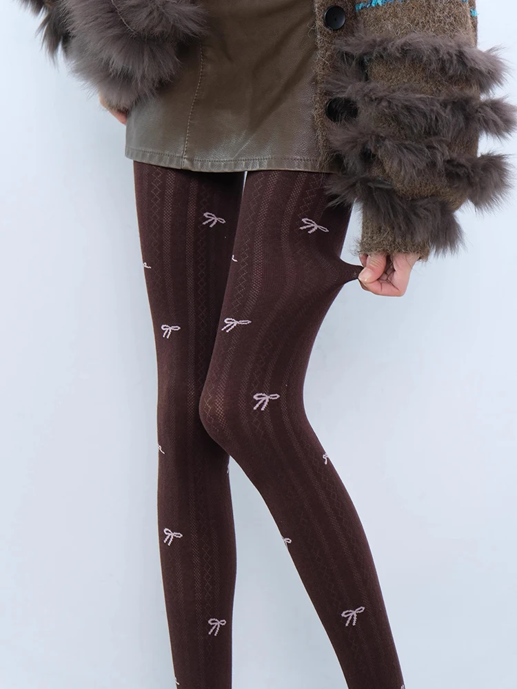 Y2K Stil Jacquard Schleife Strumpf Frauen Gestrickte Hohe Dehnbare Gestreifte Strumpfhosen Mode Leggings Strumpfhosen Für Party