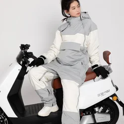 Adult winter electric bicycle jumpsuit warm plush riding split-leg riding suit knight racing motorcycle riding suit