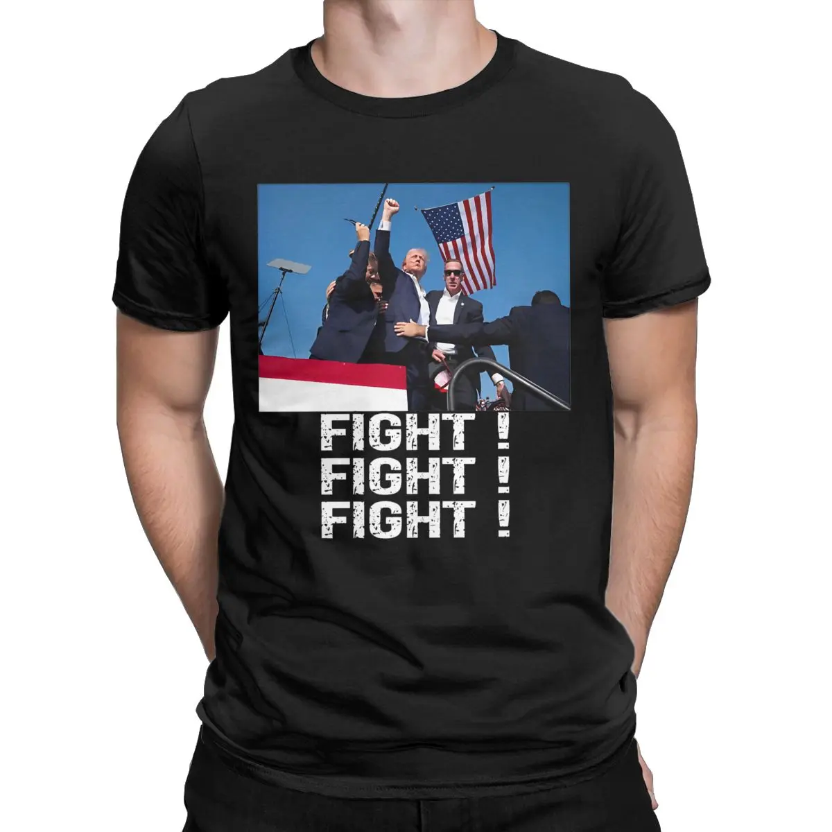 Fighting America Donald Trump Injured T-Shirts Men Crewneck Cotton T Shirts Assassination Attempt Short Sleeve Tee 4XL 5XL 6XL