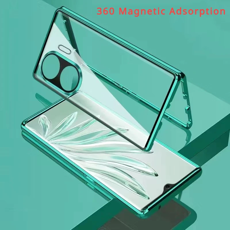 360 magnetische Adsorption Telefon hülle für Huawei Nova 12 se Metalls toß stange gehärtetes Glas Rückseite für Nova 11se stoß feste Schale